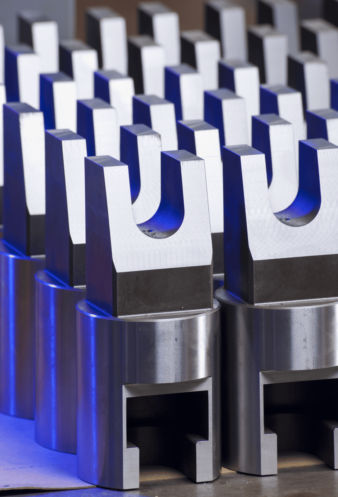 CNC Machined Parts shown in an array with a striking finished appearance