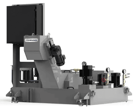 Chip conveyor for large CNC. Features High pressure pump and filtration for through tool coolant